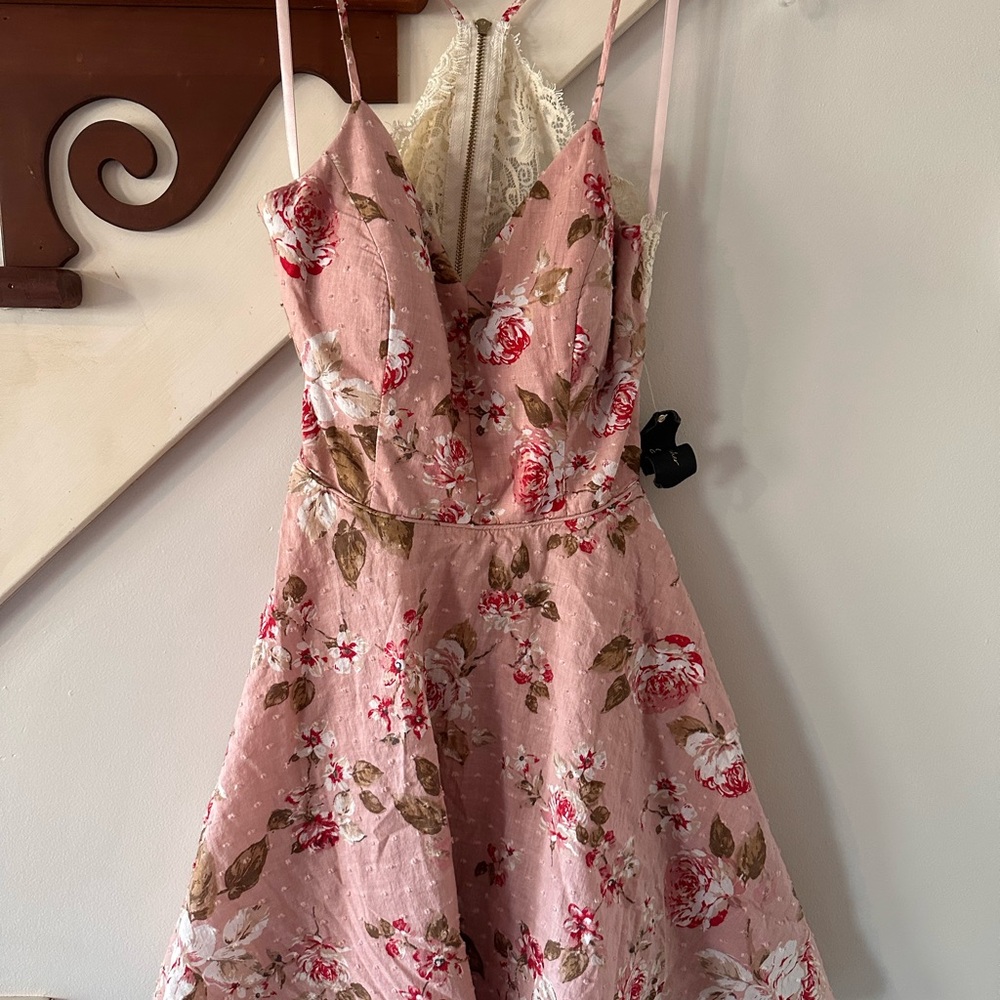 Jodi Kristopher Blush Floral Lace Mini Dress